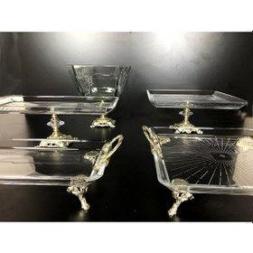 Resim Alfafe Home 5 Parça Gümüş Döküm Ayaklı Sunumluk Set Pasta Kurabiye Tatlı Servis Tabağı Gümüş 