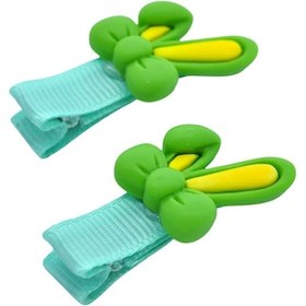 Resim Unicornshop Ikili Kıskaç Yeşil Fiyonklu Tavşan Kulak Figürlü Çocuk Toka 
