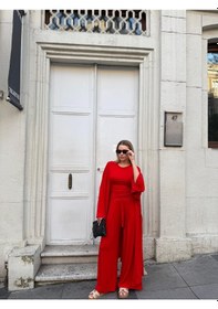 Resim Bonacosa Kadın Viskon 3 Lü Takım Kimono + Beli Lastikli Salaş Pantolon + Kısa Kol Tshirt 8 Renk Kırmızı 