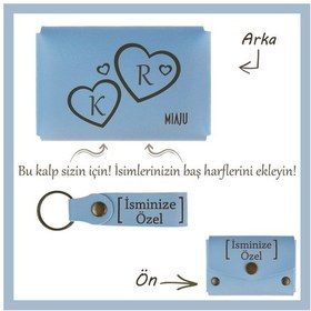 Resim Miaju Açık Mavi, Kalp İçinde Aşkınızı Taşıyın İsme Ve Harfe Özel Cüzdan & Anahtarlık Set, Romantik Hediye Açık Mavi 
