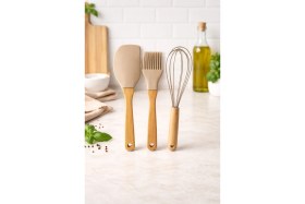 Resim Feyza Design Dayanıklı Bambu Saplı 3'lü Silikon Mutfak Seti, Pratik ve Kaliteli 