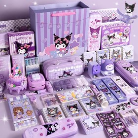 Resim Sanrio for kuromi Stationery Set - Purple Student Stationery Gift Box, Complete Learning Supplies Kit with Notebooks, Pens, Pencils, Rulers, and More 