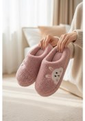 Resim Ft 101 Tavşan Nakışlı Kadın Ev Terliği Peluş Terlik Çeyiz Ve Bohça Terliği Ses Yapmaz Kalın Taban Pudra 