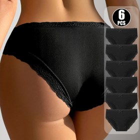 Resim 6 adet Kadınların Zarif Düz Renk Dantel Detaylı Kaburga İç Çamaşırı - Rahat Orta Bel İç Çamaşırı, Yumuşak Nefes Alabilen Kumaş, Çeşitli Renkler (Bej, Siyah, Kahverengi, Beyaz, Açık Mavi, Pembe), İç Giyim Seti, Moda İç Çamaşırı, Yumuşak Kumaş İç Çamaşırı 