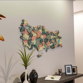Resim Türkiye Siyasi Haritası - UV Baskılı 3D Ahşap Duvar Dekoru (Sage) - 180x93 cm 