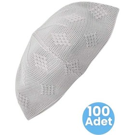 Resim Uniquetrenders 100'lü Dokuma Örgü Desenli Takke Kaliteli Namaz Takkesi Açık Gri 