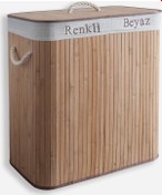 Resim Bambu Katlanır Çift Hazneli Kirli Çamaşır Sepeti 