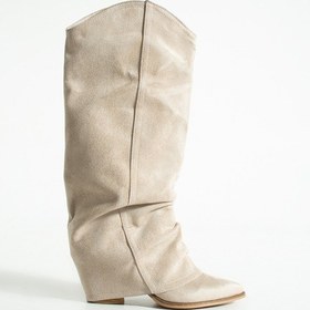 Resim Lisa Kadın Süet Körüklü Kovboy Çizme Bej 