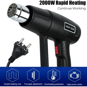 Resim PremiumPort 2000W Sıcak Hava Tabancası Çift Kademeli Termik Koruma 