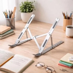 Resim Notebook Standı 2in1 Katlanabilir Taşınabilir Folding Alüminyum Dizüstü Bilgisayar Standı Açısı Ayarlanabilir 7 Kademeli 