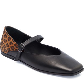 Resim Siyah Deri Leopar Kadın Babet - K25I1BB67848-A23 