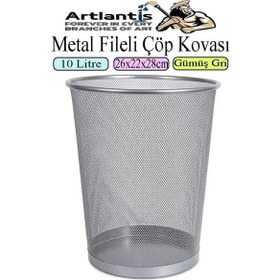 Resim Renkli Çöp Kovası Paslanmaz Çelik Fileli 1 Adet Ofis Büro Okul Çöp Kovası Metal Delikli Kolay Kullanım Gümüş 