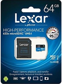 Resim Lexar 64GB MicroSDXC 633X Hafıza Kartı (SD Adaptör) 