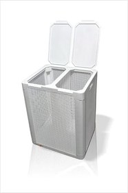 Resim En Büyük Beyaz 84 Lt. Çift Gözlü Kapaklı Demonte Ev Hediyesi Kirli Temiz Çamaşır Sepeti Kutusu Sandığı 