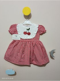 Resim NAYİNOMS Bebe Yakalı Kiraz Nakışlı Bayramlık Hediyelik Kız Bebek Çocuk Elbise 