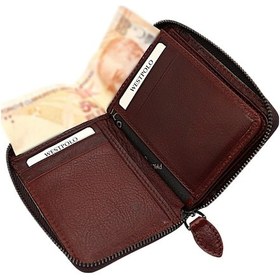 Resim Westpolo Hakiki Deri Kağıt Para Ve Bol Kart Bölmeli Fermuarlı Unisex Cüzdan - Kahverengi17 Kahverengi 