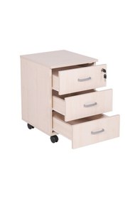 Resim Ofisbazaar 3 Çekmeceli Kilitli Tekerlekli Keson 60x45x40 Cm 18 Mm Suntalam - Akçaağaç 