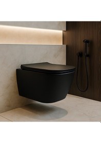 Resim Turavit Luna Kanalsız Mat Siyah Asma Klozet Ln5610s, Luna Mat Siyah Duroplast Yavaş Kapak Diğer 