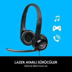 Resim Logitech H390 Kablolu Kulak Üstü Mikrofonlu Kulaklık, Dijital Stereo Ses, Katlanabilir Gürültü Önleyici Mikrofon, Kablo Üzeri Denetimler, Beyaz 