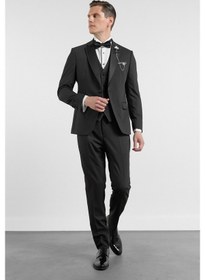 Resim İmza Siyah Mono Yaka Düz Desen 6 Drop Slim Fit Esnek Takım Elbise 1001260201 
