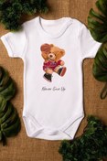 Resim Overoz Organik %100 Pamuk Teddy Bear Basketbol Baskılı Bebek Body Kısa Kollu Badi Çıtçıtlı Zıbın 5283 