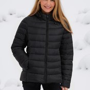 Resim Kadınlar için Günlük Siyah Fermuarlı Kapüşonlu Puf Kaban - Termal Uzun Kollu Cepli, Polyester, Sonbahar & Kış için Makinede Yıkanabilir, Günlük Sıcak Kaban|Kapitone Puf Ceket|Pratik Tasarım 