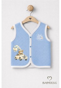 Resim Babyden's Erkek Bebek Yelek Pamuklu Çıtçıtlı Elmas Jakarlı Ayıcık Baskılı Yenidoğan Bebek Yeleği Mevsimlik Mavi 