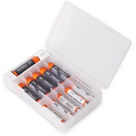 Resim PowerKAN Pil Depolama Kutusu. Kalan pil gücünü belirleyebilen bir pil test cihazı ile donatılmıştır, şarj edilemeyen AA veya AAA alkalin pillerin gücünü etkili bir şekilde test edebilir, ayrıca AA/AAA pilleri depolayabilir ve koruyabilir. 20 AA veya 28 AAA pil depolayabilir 