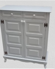 Resim Bengi Ayakkabılık Kareli Çok Amaç Model Parlak Beyaz 2 Kapaklı 