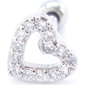 Resim Ferizz 316l Çelik Zirkon Taşlı Kalp Piercing Prc-167 Gümüş 
