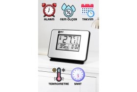 Resim 5 Fonksiyonlu Dijital Bebek Nem Ölçer Saat Takvim Alarm Termometre Masa Saati Alarmlı 1601 