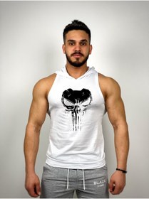 Resim Black İstanbul Punisher Mask Baskılı Kapüşonlu Fitness Atleti 