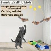 Resim Gerçekçi Çıngıraklı Etkileşimli Simülasyon Sesli Peluş Kuş Oyuncak, Yapay Tüy Sentetik Malzeme ve Pil Gerektirmeyen Karikatür Tasarım Kedi Oyuncağı, İç Mekan Kediler için Uygun 