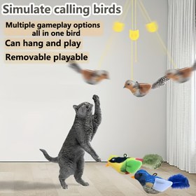 Resim Gerçekçi Çıngıraklı Etkileşimli Simülasyon Sesli Peluş Kuş Oyuncak, Yapay Tüy Sentetik Malzeme ve Pil Gerektirmeyen Karikatür Tasarım Kedi Oyuncağı, İç Mekan Kediler için Uygun 
