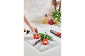 Resim Feyza Design Şık Mermer Cam Kesme Tahtası 25X35, Isıya ve Kırılmazlığa Dayanıklı 