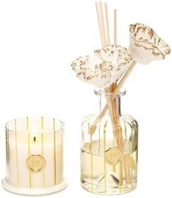 Resim 200 ml Gold Boyalı Cam Şişe Oud Vanilya Oda Kokusu ve Mum Seti 
