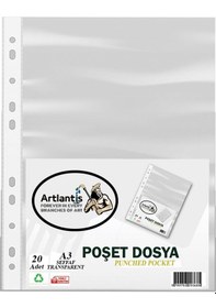 Resim A3 Poşet Dosya Dik 20 li Şeffaf Föy Dosya 1 Paket Ofis Okul Büro Kenarı Delikli Poşet Dosya 