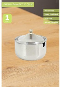 Resim Tekli Baharat Saklama Kabı Kapaklı Baharatlık Paslanmaz Çelik 8 Cm Metalik Gri 