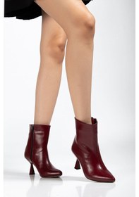 Resim 4701 Bordo Kırışık Kare Topuk Günlük Kadın Bot Bordo 