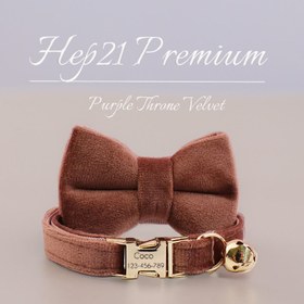 Resim Cat Collar Velvet Named Bell Cat Collar 015263 - Light Brown Bow Tie / S/M 