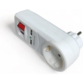 Resim Tek-İş 2 x USB Çıkışlı Topraklı Fiş Priz Anahtarlı Golyat Fiş 2,1 A 