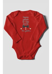 Resim Morivokids Dayıya Özel Uzun Kollu Bebek Body %100 Pamuk Kırmızı 