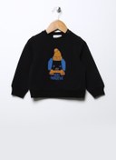 Resim Mammaramma Siyah Erkek Bebek Bisiklet Yaka Uzun Kollu Baskılı Sweatshirt 22FWB-40 