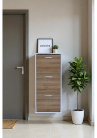 Resim Eliusta Soren 3 Düşer Kapaklı 52 Cm Meşe Ayakkabılık 52x114x26 Cm Asma 6 Bölmeli Ayakkabılık Meşe 