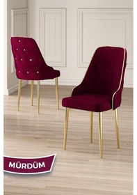 Resim Canisa Krax Serisi, 1.sınıf Babyface Kumaş Mutfak Sandalyesi, Gold Metal Ayak, 4 Adet Mürdüm Sandalye Sandalye Mürdüm Ayaklar Gold 