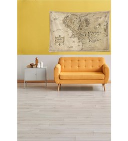 Resim Bej Middle Earth Orta Dünya Haritası Leke Tutmaz Kadife Kumaş Duvar Örtüsü Duvar Halısı Tapestry 