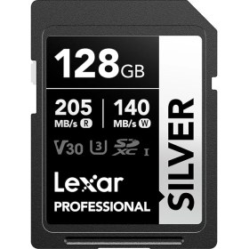 Resim Profesyonel Sılver Sd Kart 128 Gb, 205 Mb/s'ye Kadar Okuma, 140 Mb/s Yazma, Sd3.0, V30, U3, C10 Sdxc Kart, Dslr, Kameralar, Profesyonel Fotoğrafçı, Kamera, Meraklısı Için Uhs-I Sd Hafıza Kartı 