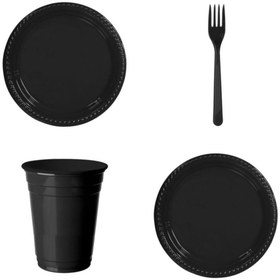 Resim mercantoptan Siyah Plastik Bardak Çatal Tabak 25'li 