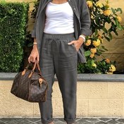Resim Kadınların Şık İki Parçalı Seti: Tatil için Mükemmel, Uzun Kollu Düğmeli Gömlek ve Pantolon, Polyester, Düz Renk, Rahat Kesim, Tüm Mevsimler İçin Giyim, Rahat Kıyafet|Rahat Kesim Gömlek|Polyester Kumaş 