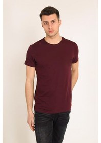 Resim Erkek Bordo Slim Fit Bisiklet Yaka Basic T-shirt Bordo 